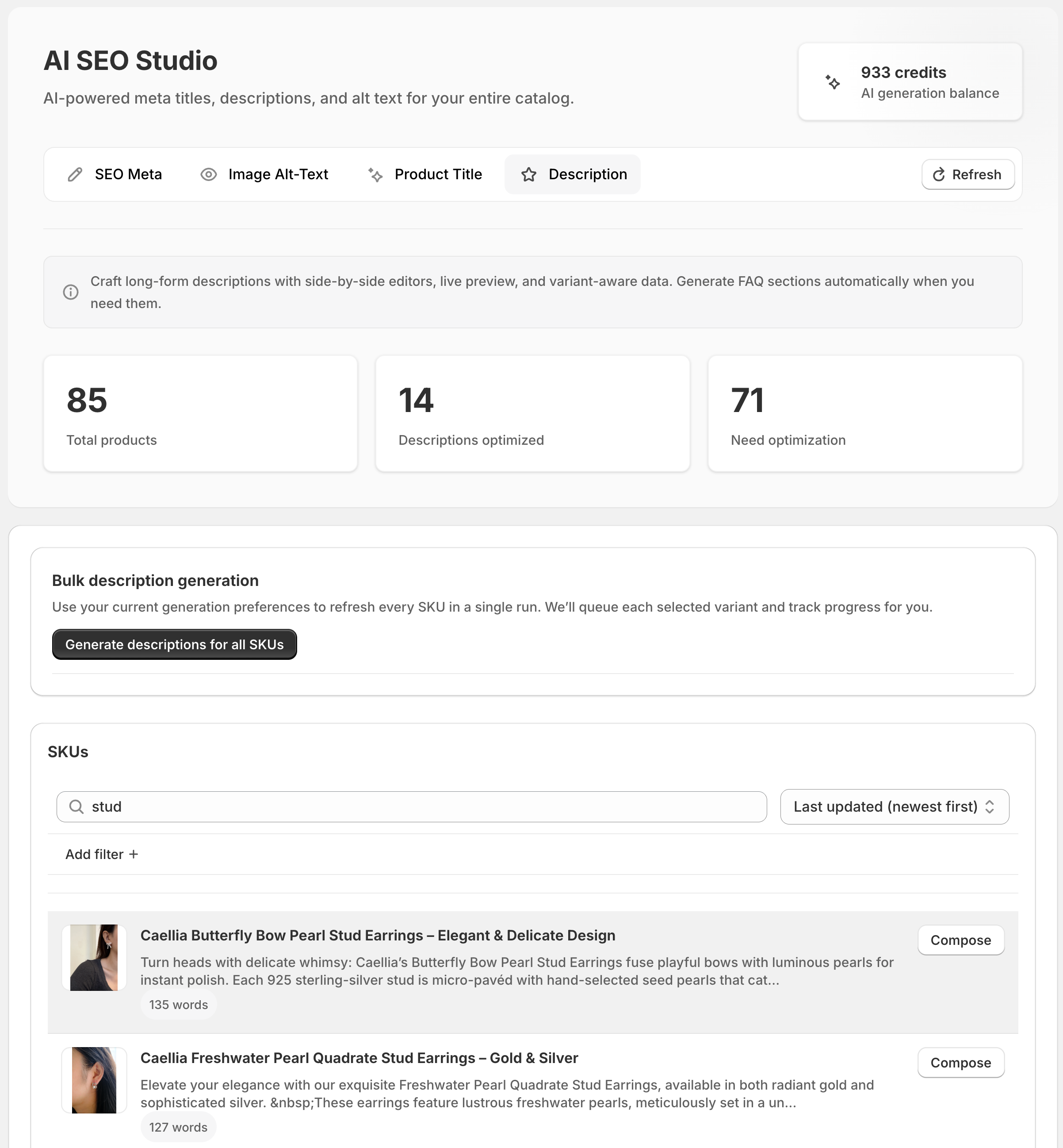 Lyros AI SEO Studio interface