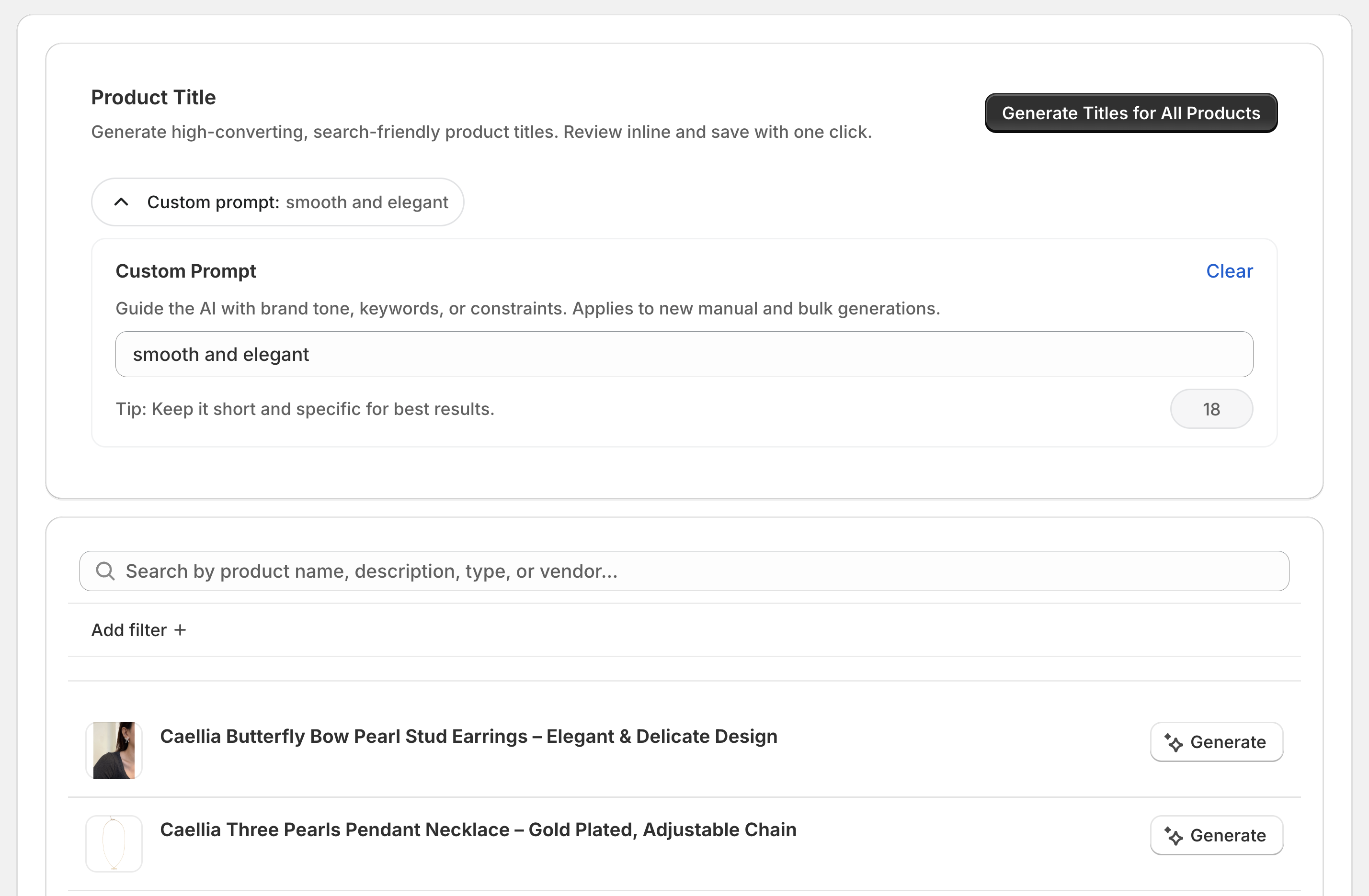 SEO Titles interface